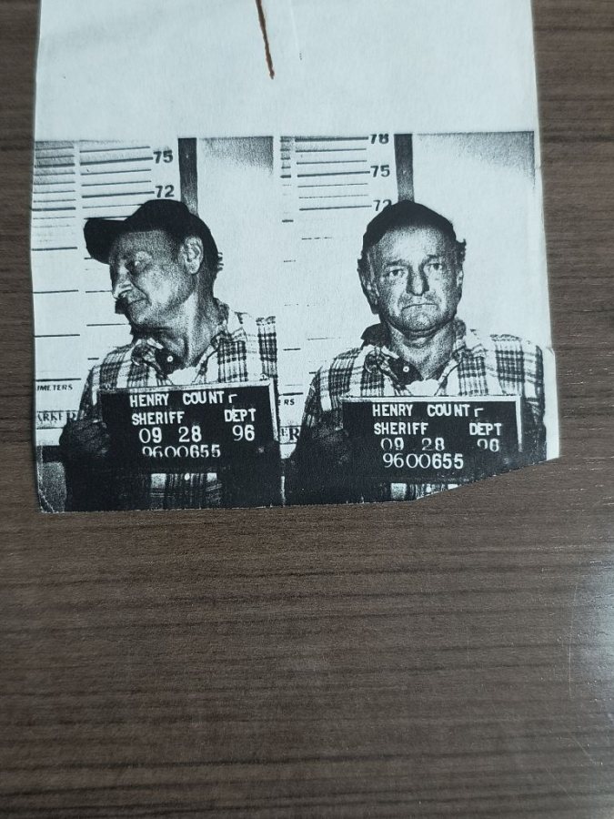 Booking photograph of Homer Stroud, Ponder County Sheriff's Dept., 12-02-1995. Fiction.